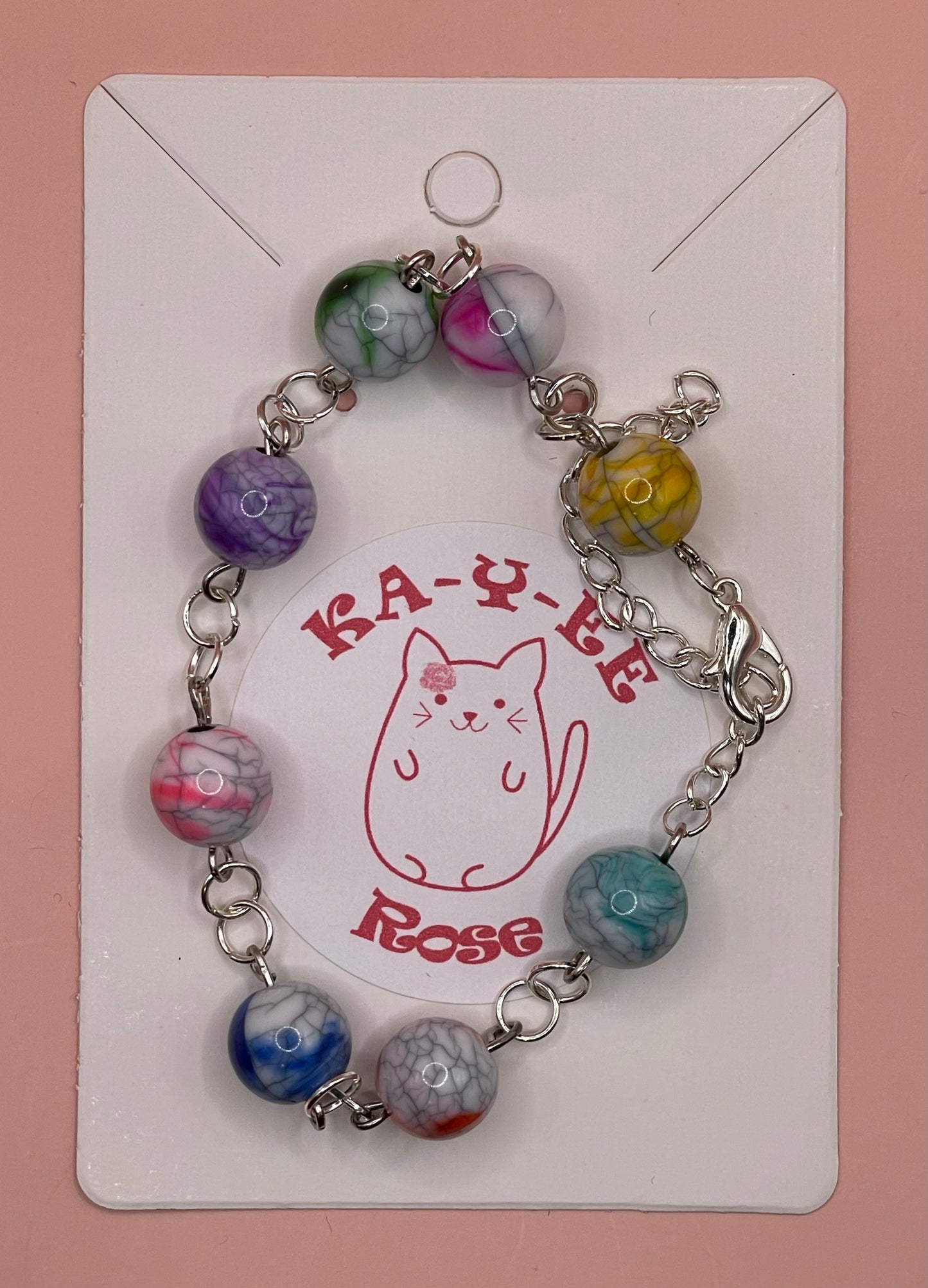 Rainbow Black Crackle Bead Bracelet