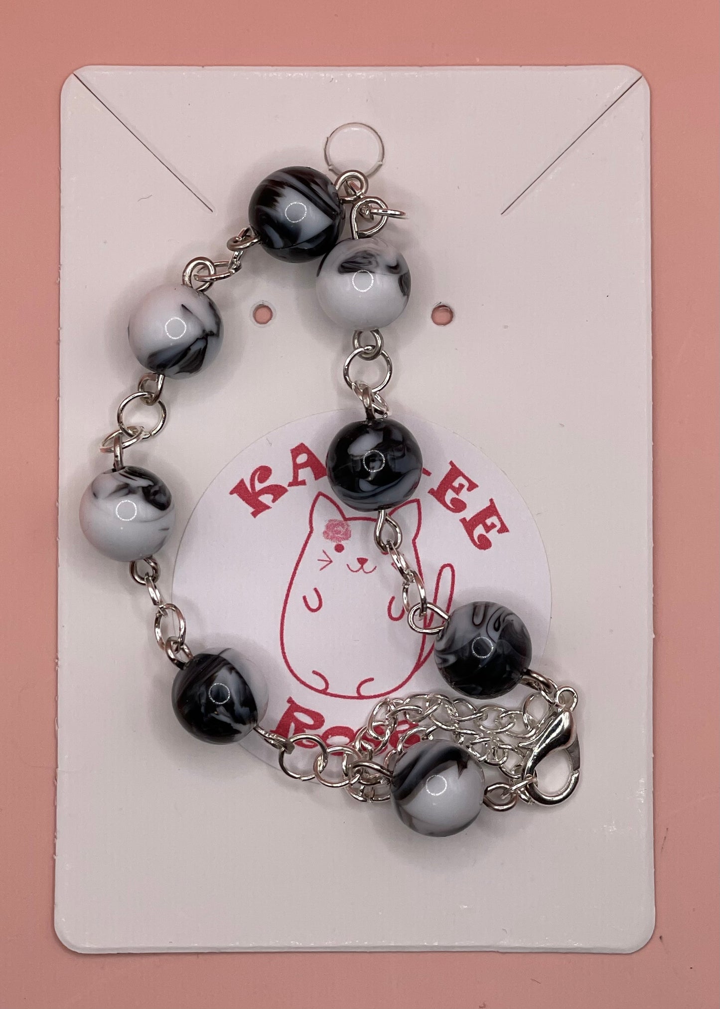 Black and White Marble Bead Bracelet