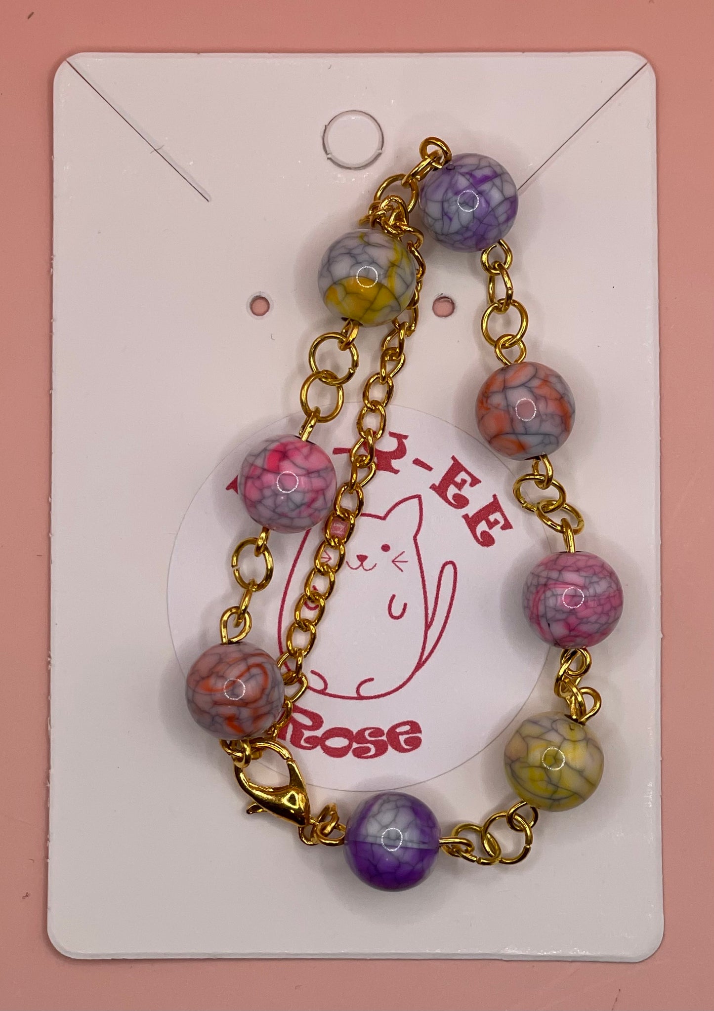 Red, Purple, Yellow and Pink Black Crackle Bead Bracelet