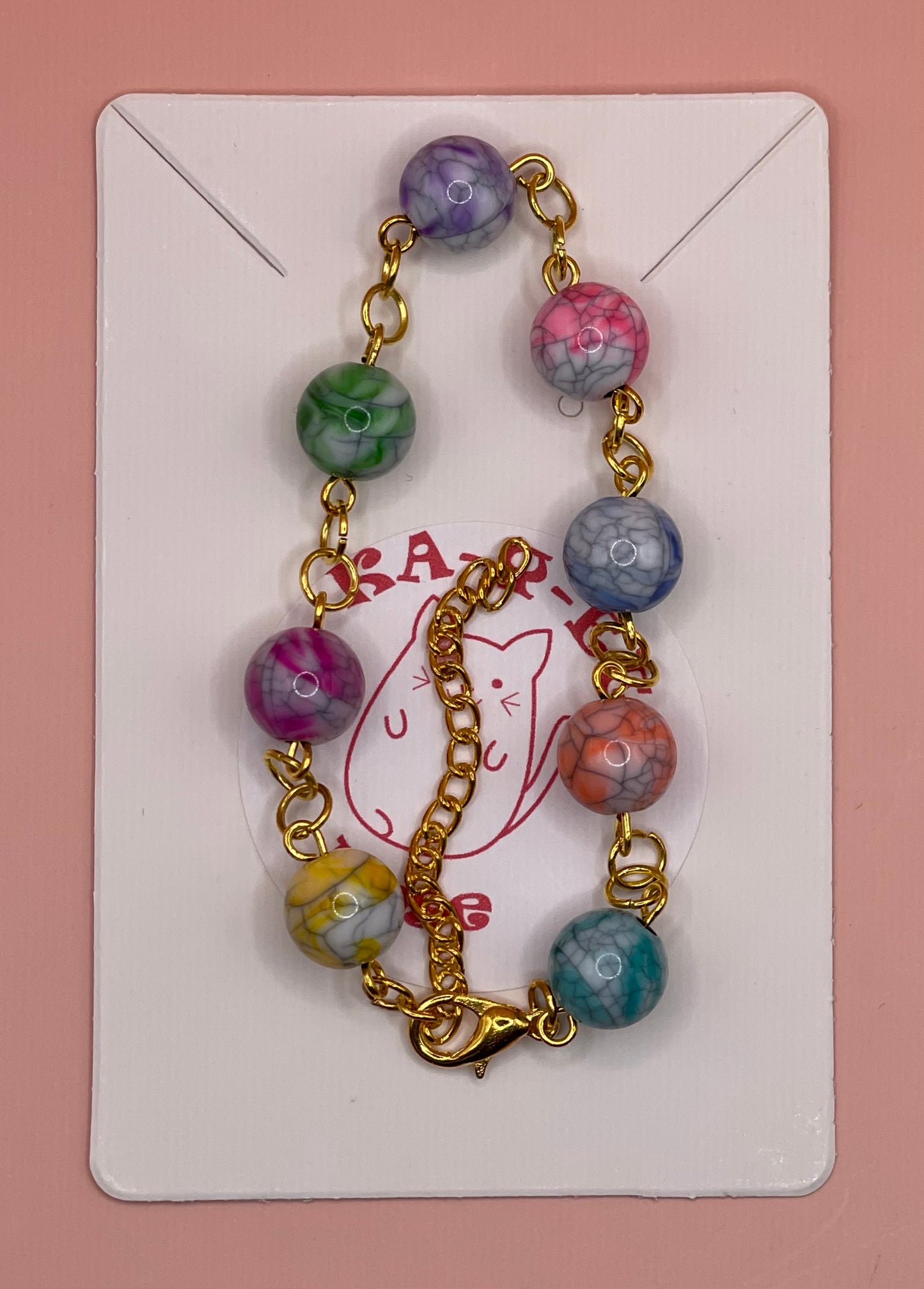 Rainbow Black Crackle Bead Bracelet