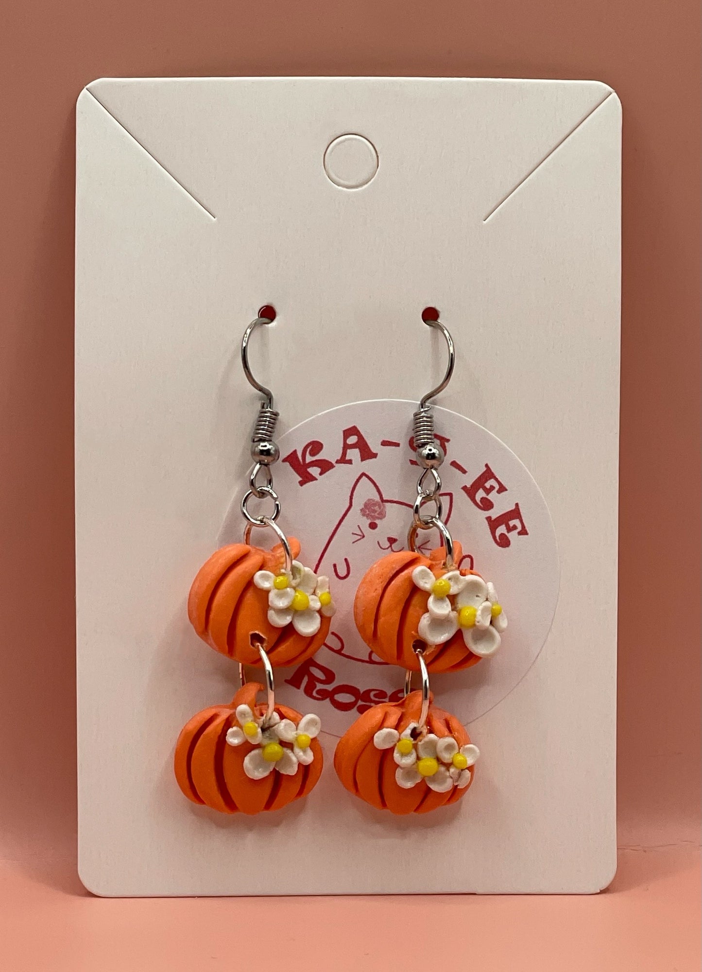 White Flower Pumpkin Earrings
