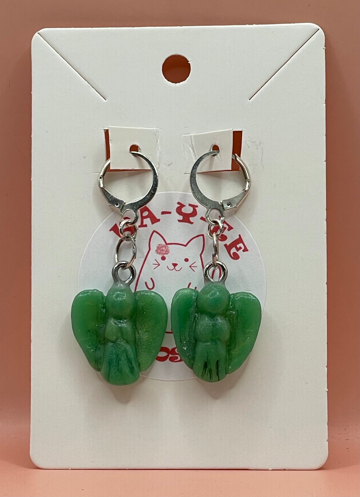 Green Jade Stone Angel Earrings