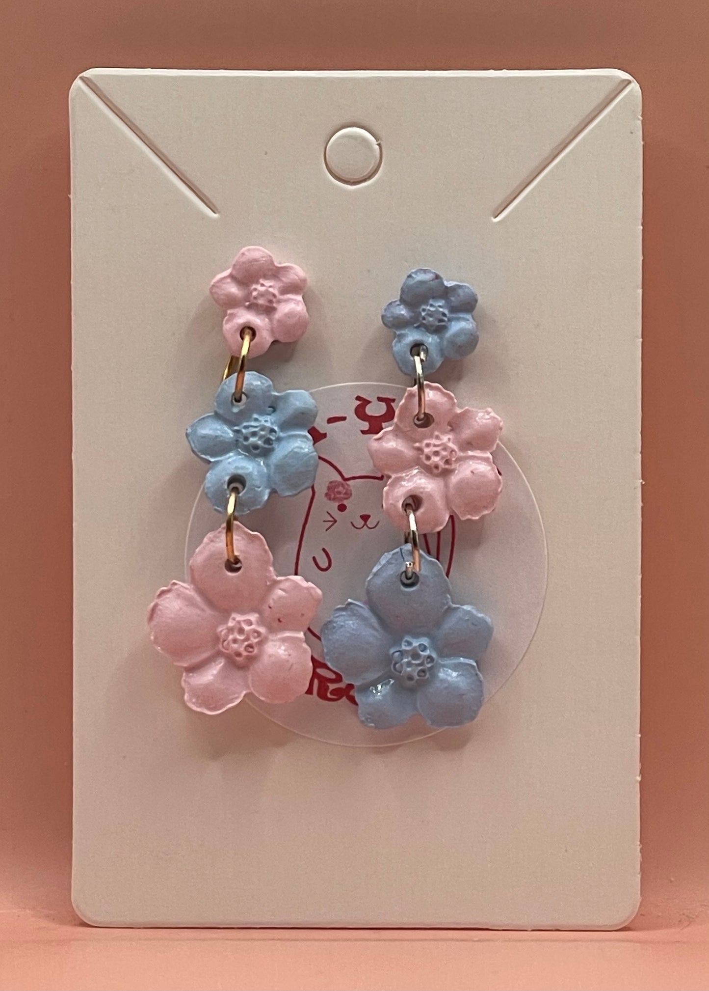 Pink and Blue Expanding Flower Drop Earrings
