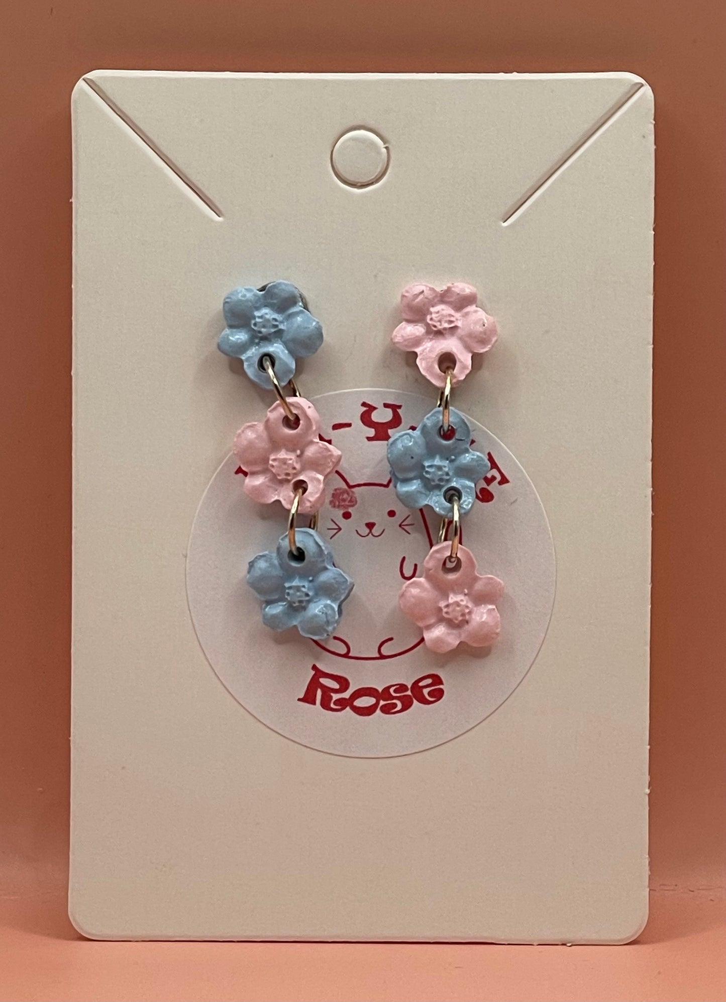 Light Pink and Light Blue Flower Drop Earrings