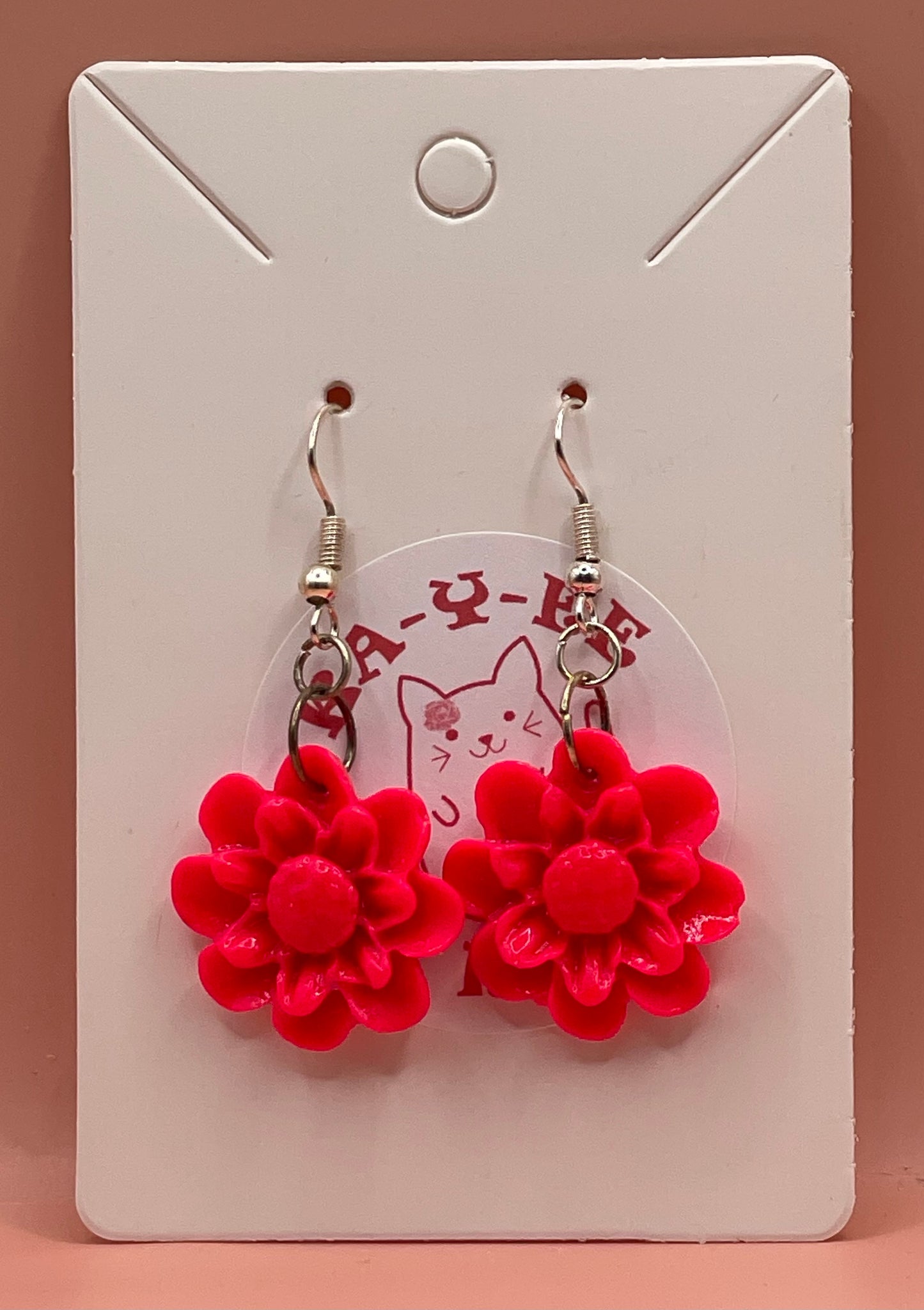 Electric Pink Flower Earrings