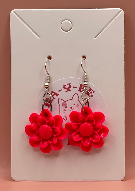 Electric Pink Flower Earrings
