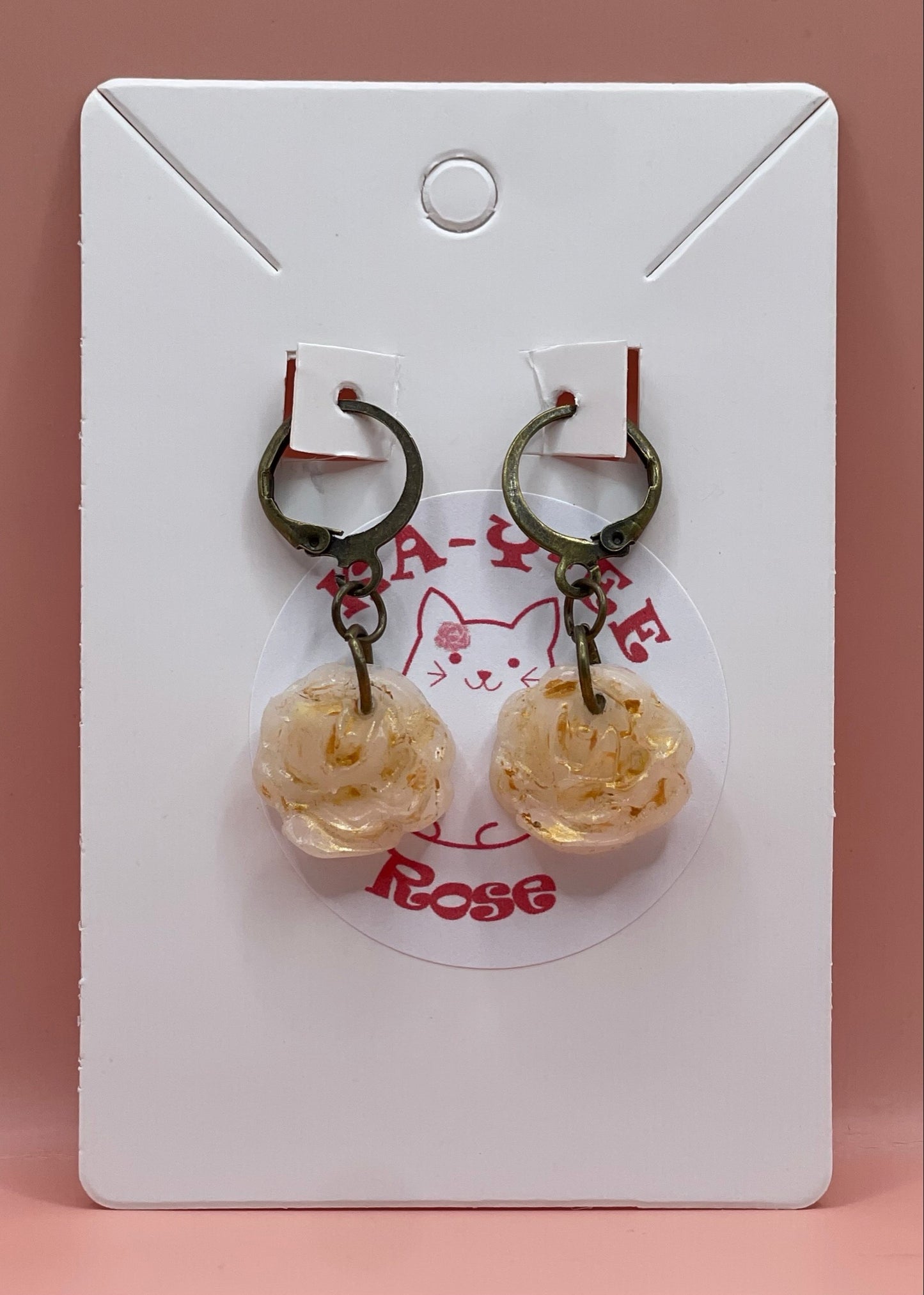 Gold Pearl Rose Earrings