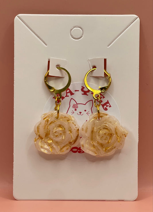 Gold Pearl Rose Earrings