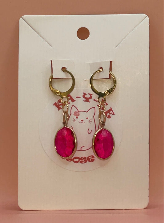 Oval Gem Drop Earrings