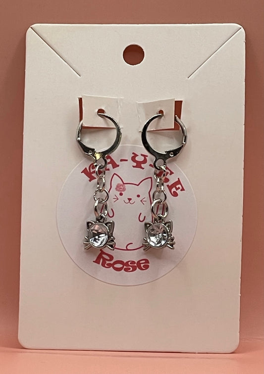 Cat Gem Drop Earrings