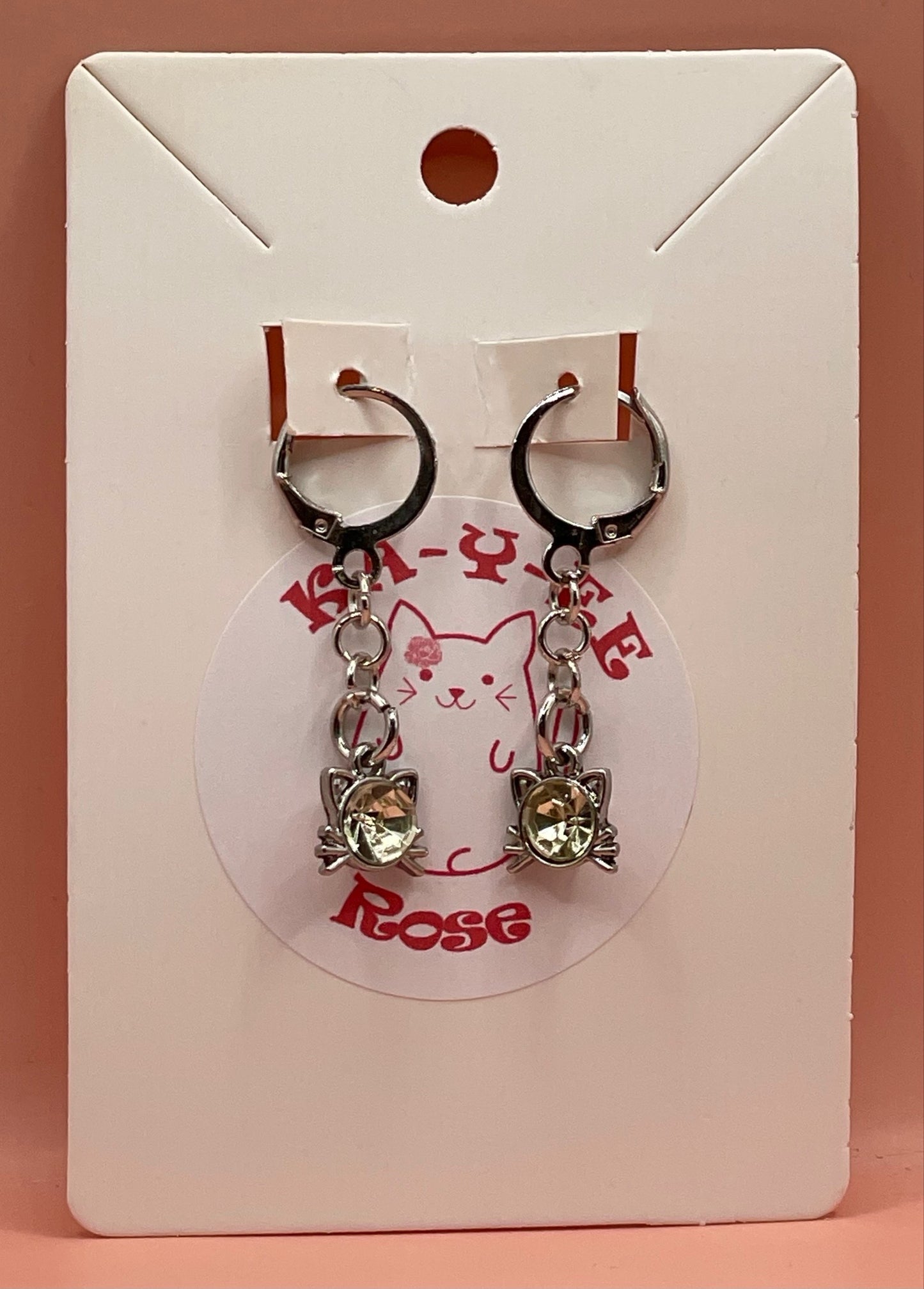 Cat Gem Drop Earrings