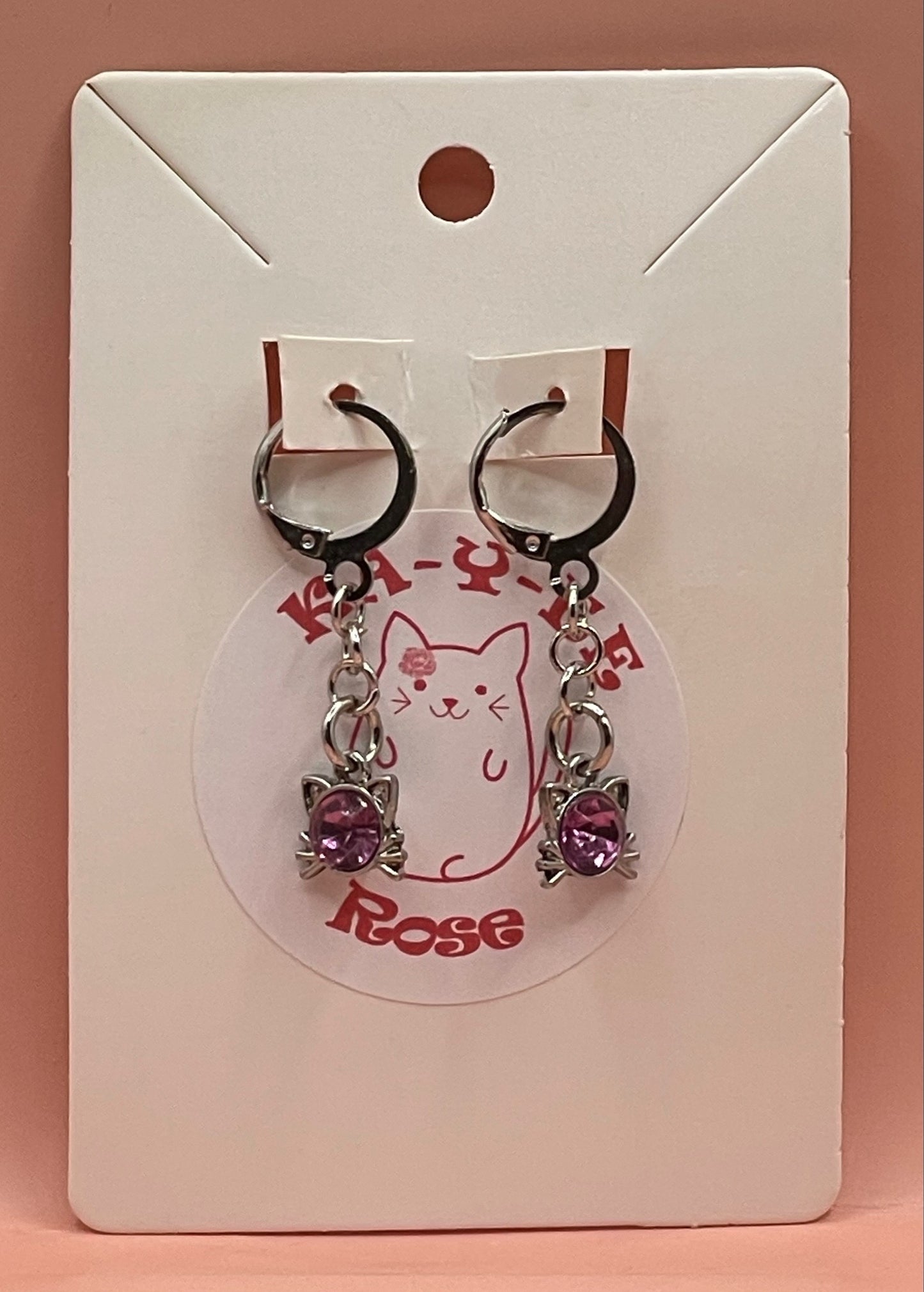 Cat Gem Drop Earrings