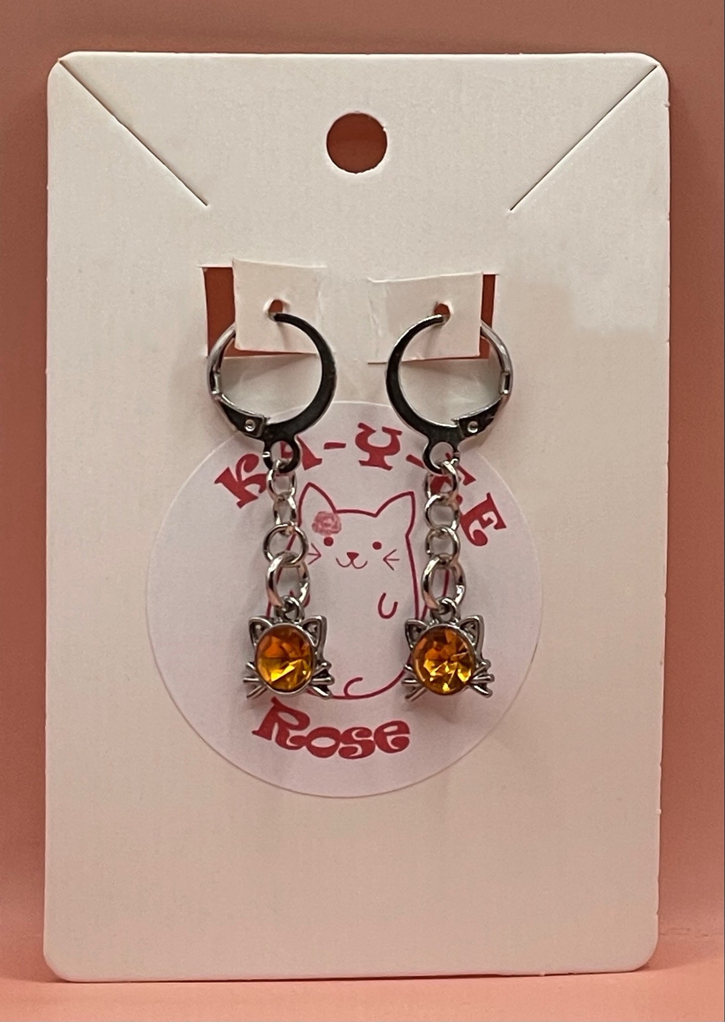 Cat Gem Drop Earrings