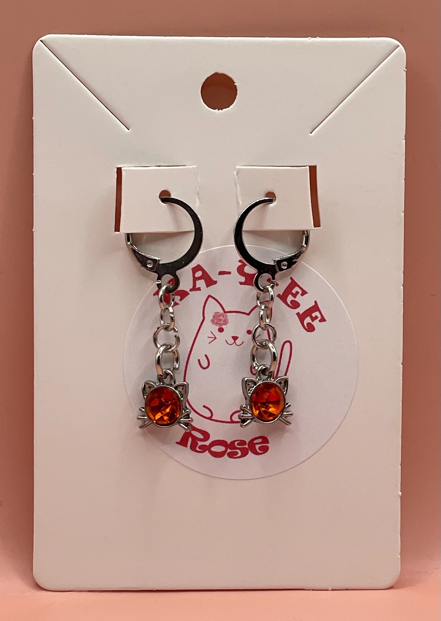 Cat Gem Drop Earrings