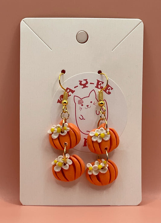 White Flower Pumpkin Earrings