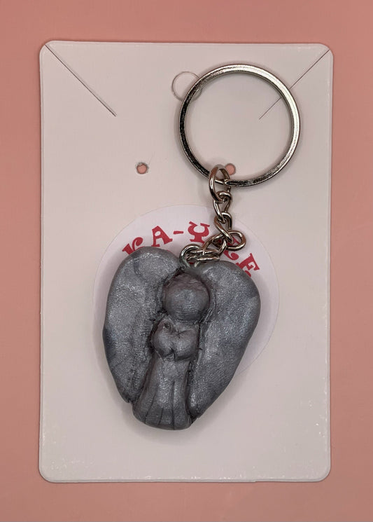 Silver Stone Angel Keychain