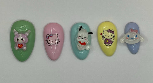 Kitty and Friends Medium Almond Press On Nails
