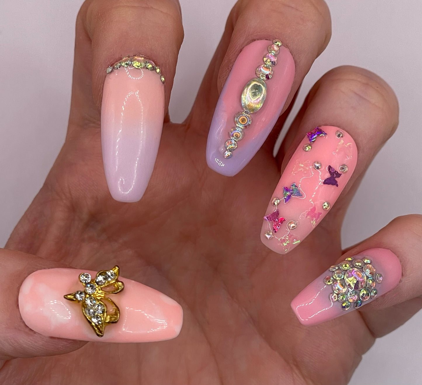 Pink & Lavender Mid-length Coffin Press On Nail Set