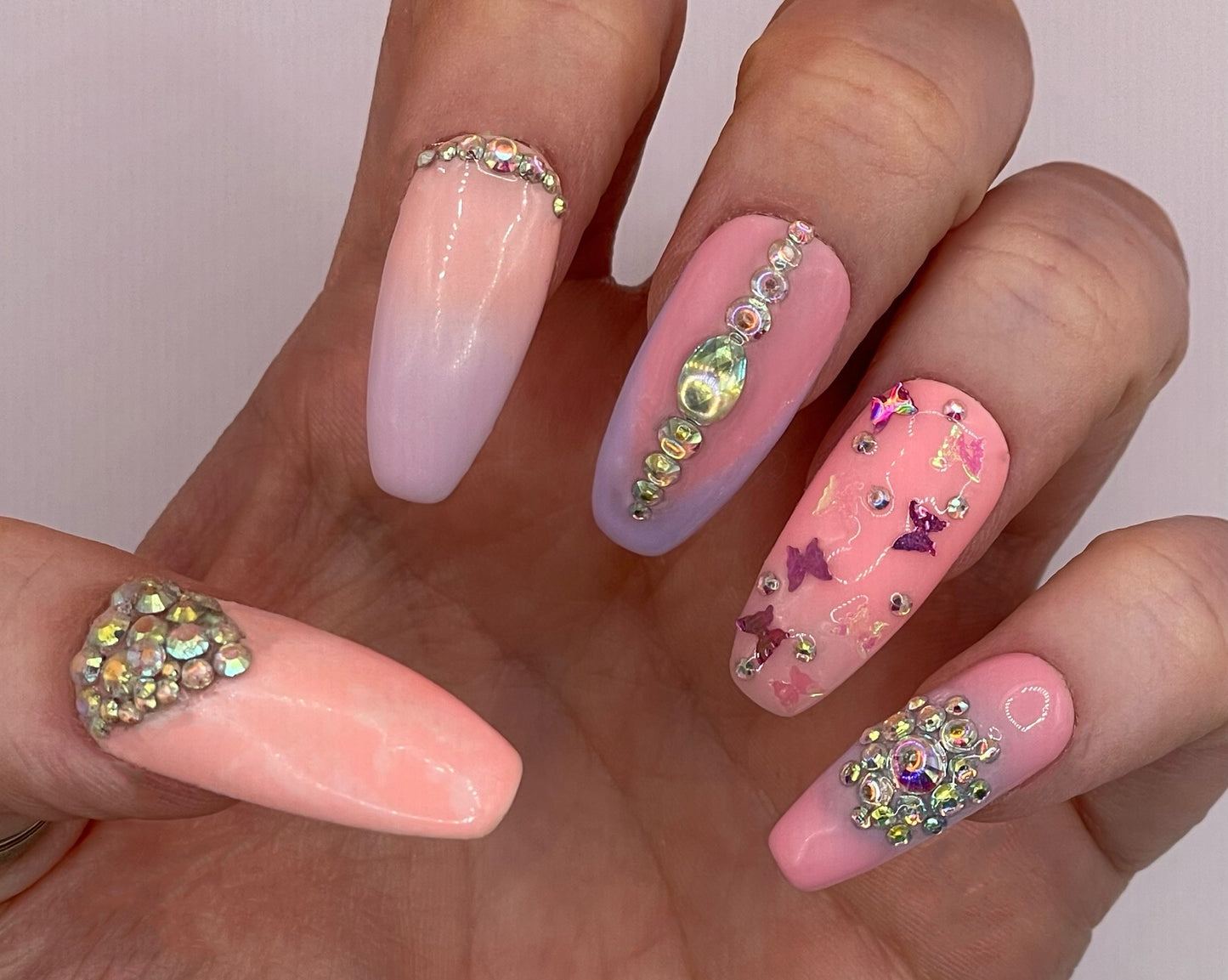 Pink & Lavender Mid-length Coffin Press On Nail Set