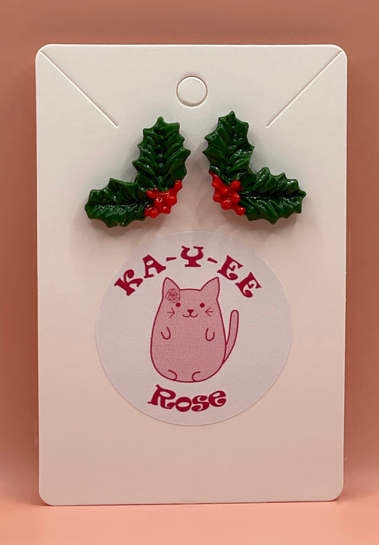 Christmas Holly Studs