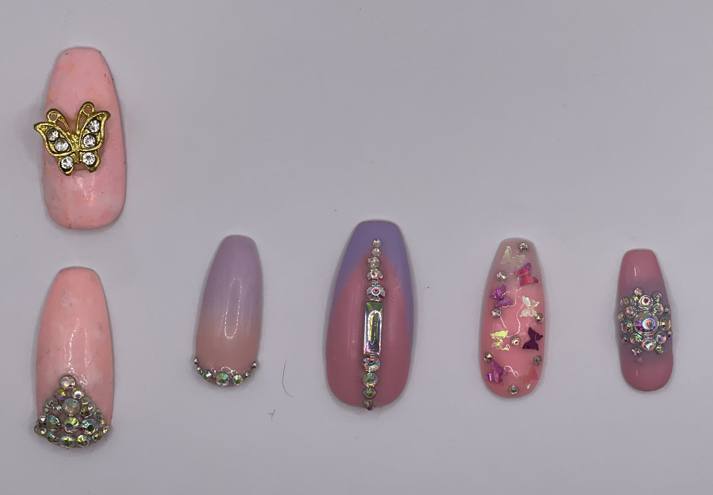 Pink & Lavender Mid-length Coffin Nails Set