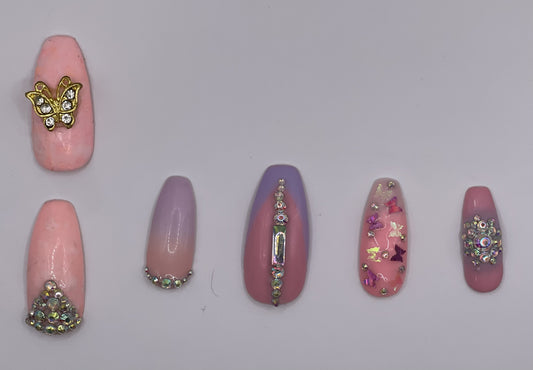 Pink & Lavender Mid-length Coffin Press On Nail Set